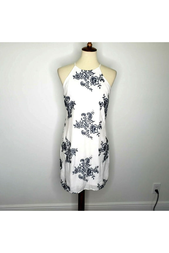 WOMEN BCX Floral Navy Embroidered WHITE Halter Neck Dress 2 sizes B4HP (S)
