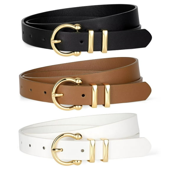WHIPPY Women's Leather Belts for Jeans Dresses Pants Casual Ladies Belt with Gold Buckle 3 Pack