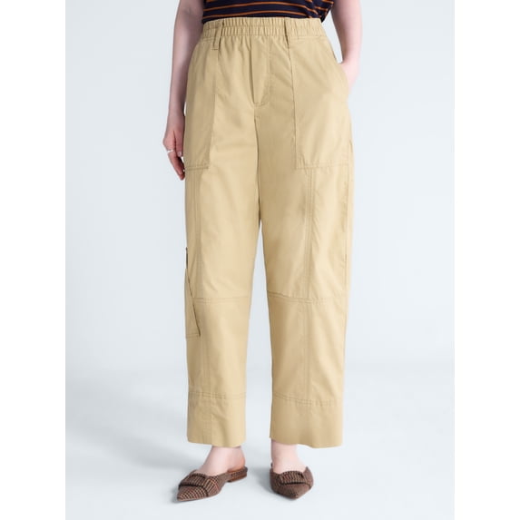 Free Assembly Women's and Women's Plus High Rise Cropped Cargo Barrel Pants, 26.5" Inseam, Sizes XS-4X