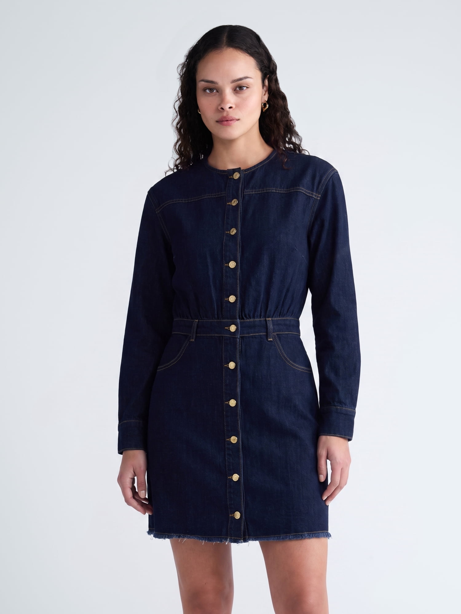 Scoop Women's and Women's Plus Button Front Mini Dress, Sizes XS-4X