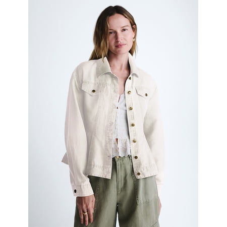 Scoop Women’s and Women's Plus Trucker Jacket with Peplum Hem, Sizes XS-4X