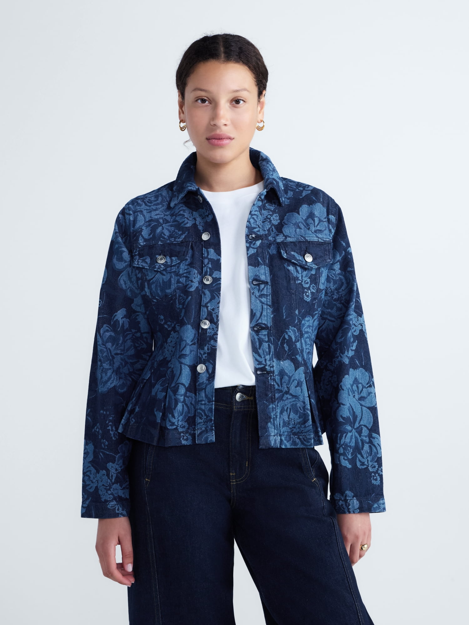 Free Assembly Women's and Women's Plus Pleated Peplum Denim Jacket, Sizes XS-4X