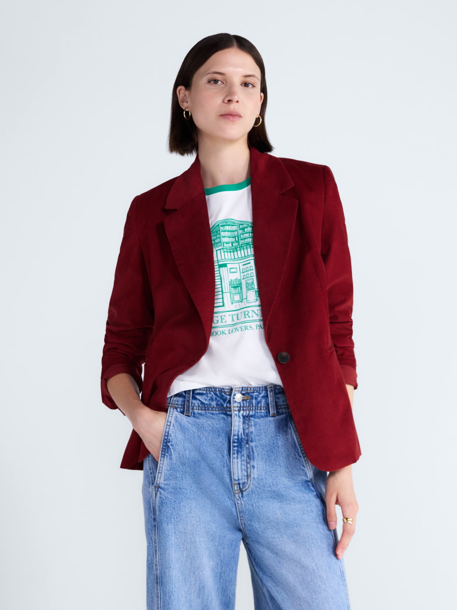 Free Assembly Women's and Women's Plus The Belmont Single Breasted Corduroy Blazer, Sizes XS-4X