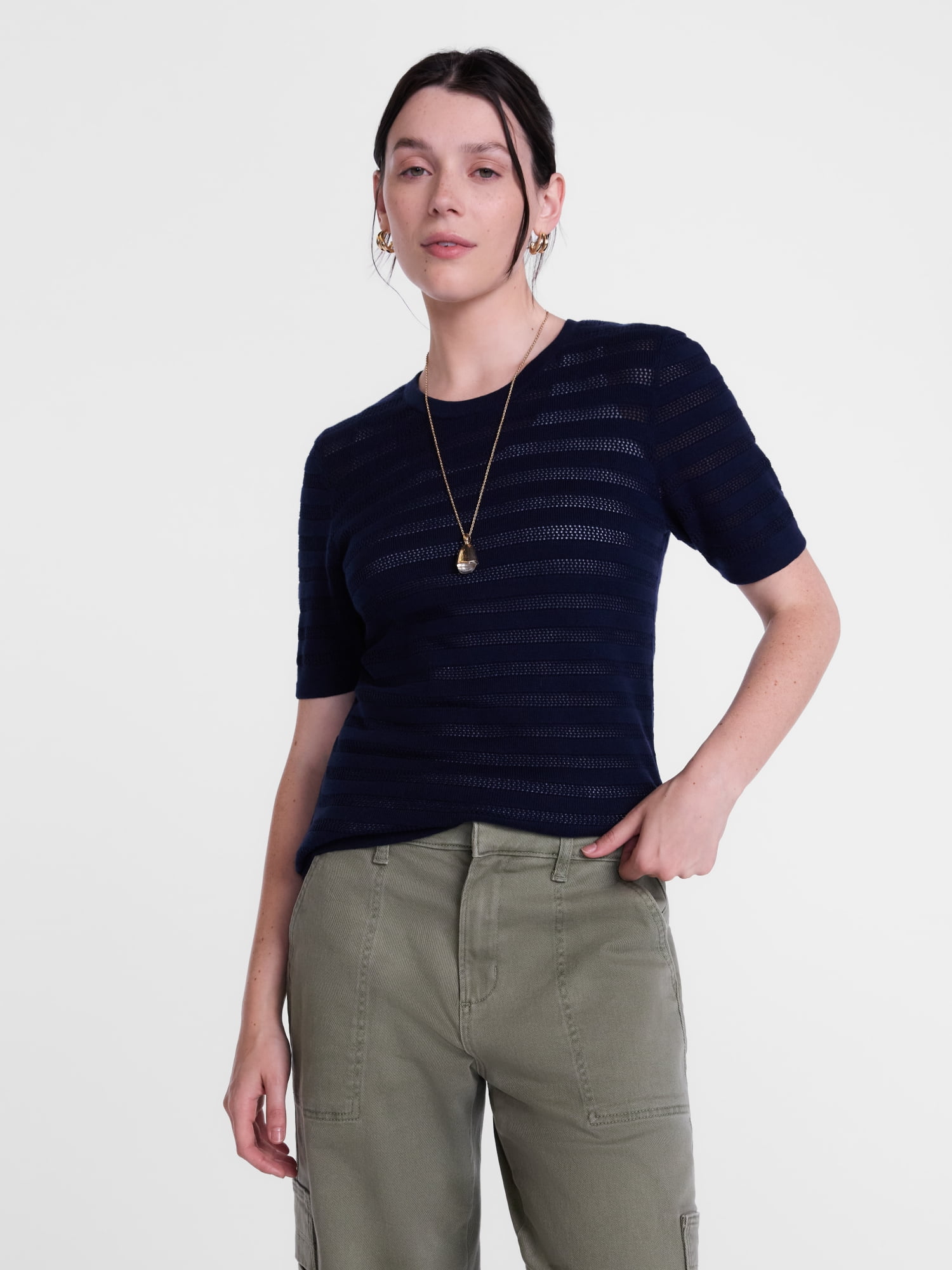 Scenario Women's and Women's Plus Stripe Sweater with Short Sleeves, Sizes XS-4X