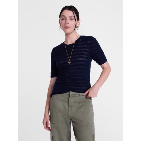 Scenario Women's and Women's Plus Stripe Sweater with Short Sleeves, Sizes XS-4X