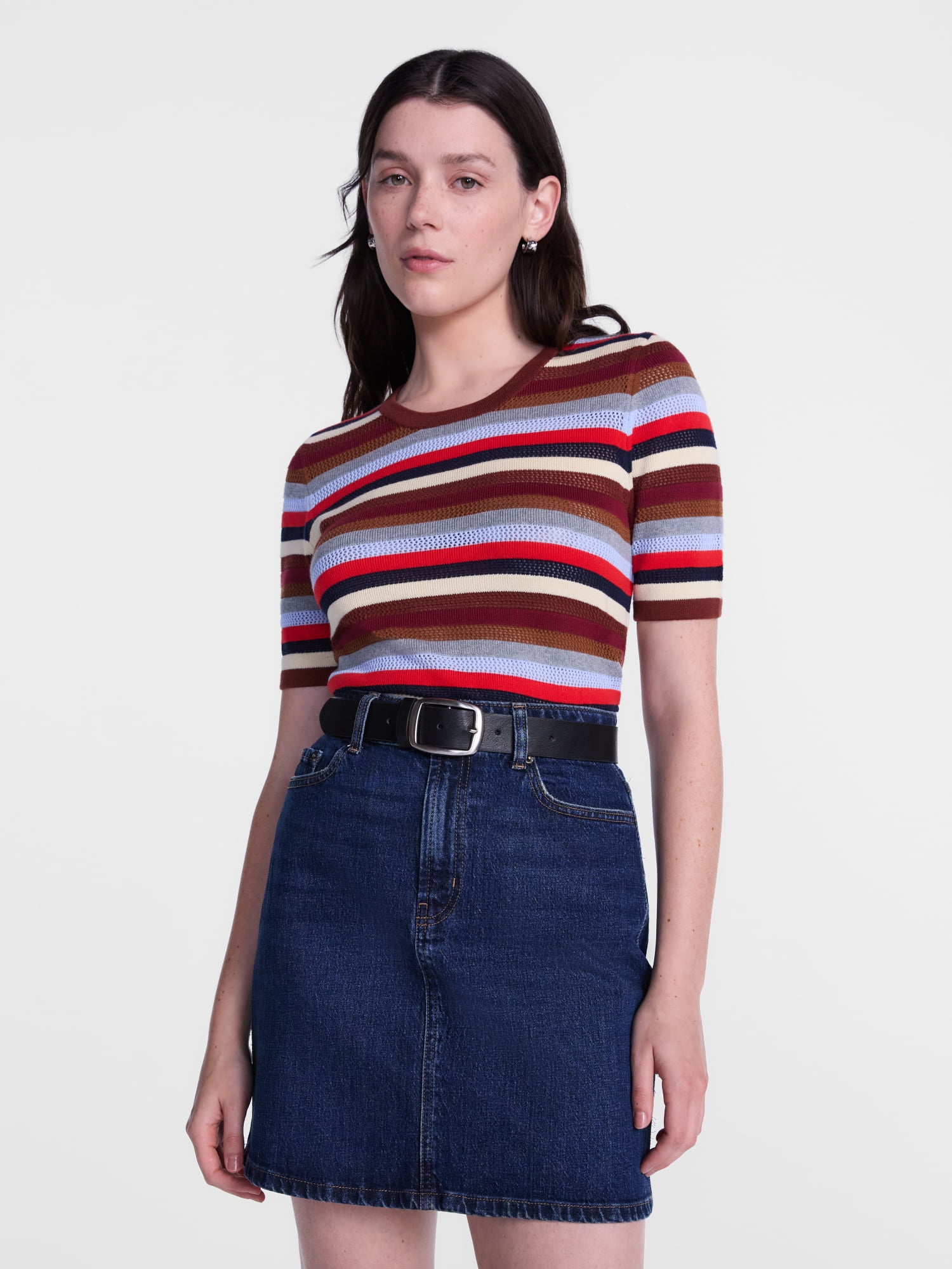Scenario Women's and Women's Plus Stripe Sweater with Short Sleeves, Sizes XS-4X