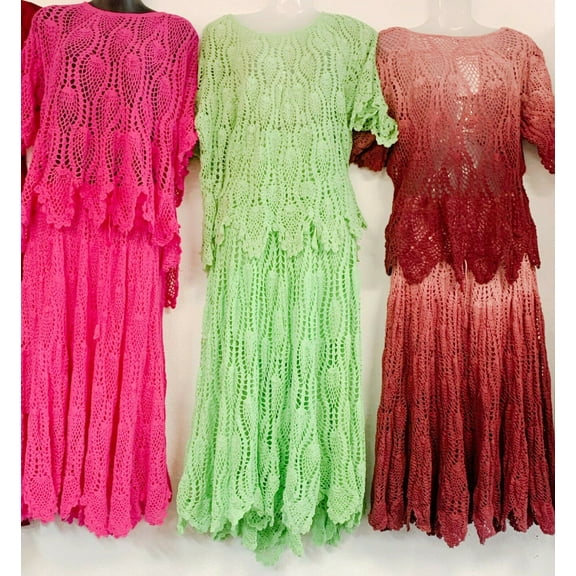 WOMEN'S CROCHET TOPS & SKIRT SET TWO PIECE HANDMADE CROCHET SET FROM INDIA