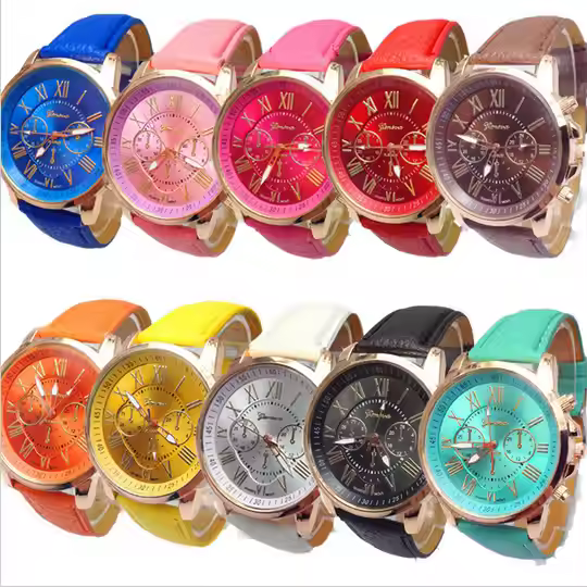 WOMEN'S FASHION QUARTZ WATCHES CANDY COLORS WITH ROMAN NUMERALS FAUX LEATHER STRAPS ZINC ALLOY CASE CASUAL MEN'S WATCH'S