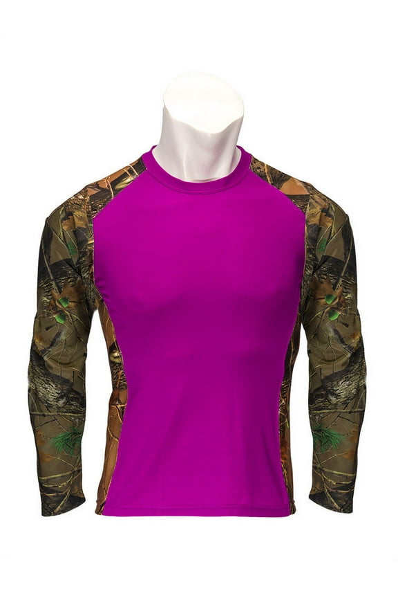 WOMEN'S IMPULSE 4 WAY STRETCH ACTIVE PERFORMANCE CAMO & NEON COLORS L/S T-SHIRT