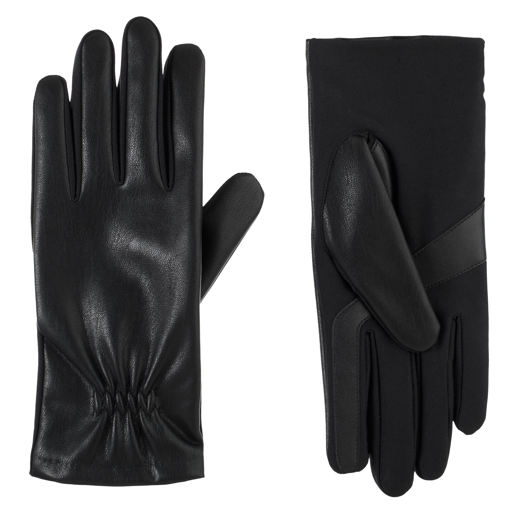 Isotoner Women's Faux Leather Winter Glove with Spandex Palm, S/M, Black