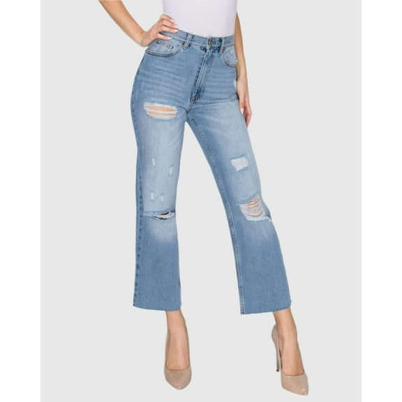 WOMEN'S MARIA MOM STRAIGHT RIPPED JEANS