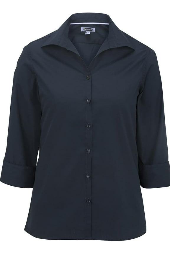 WOMEN'S OPEN NECK POPLIN 3/4 SLEEVE BLOUSE