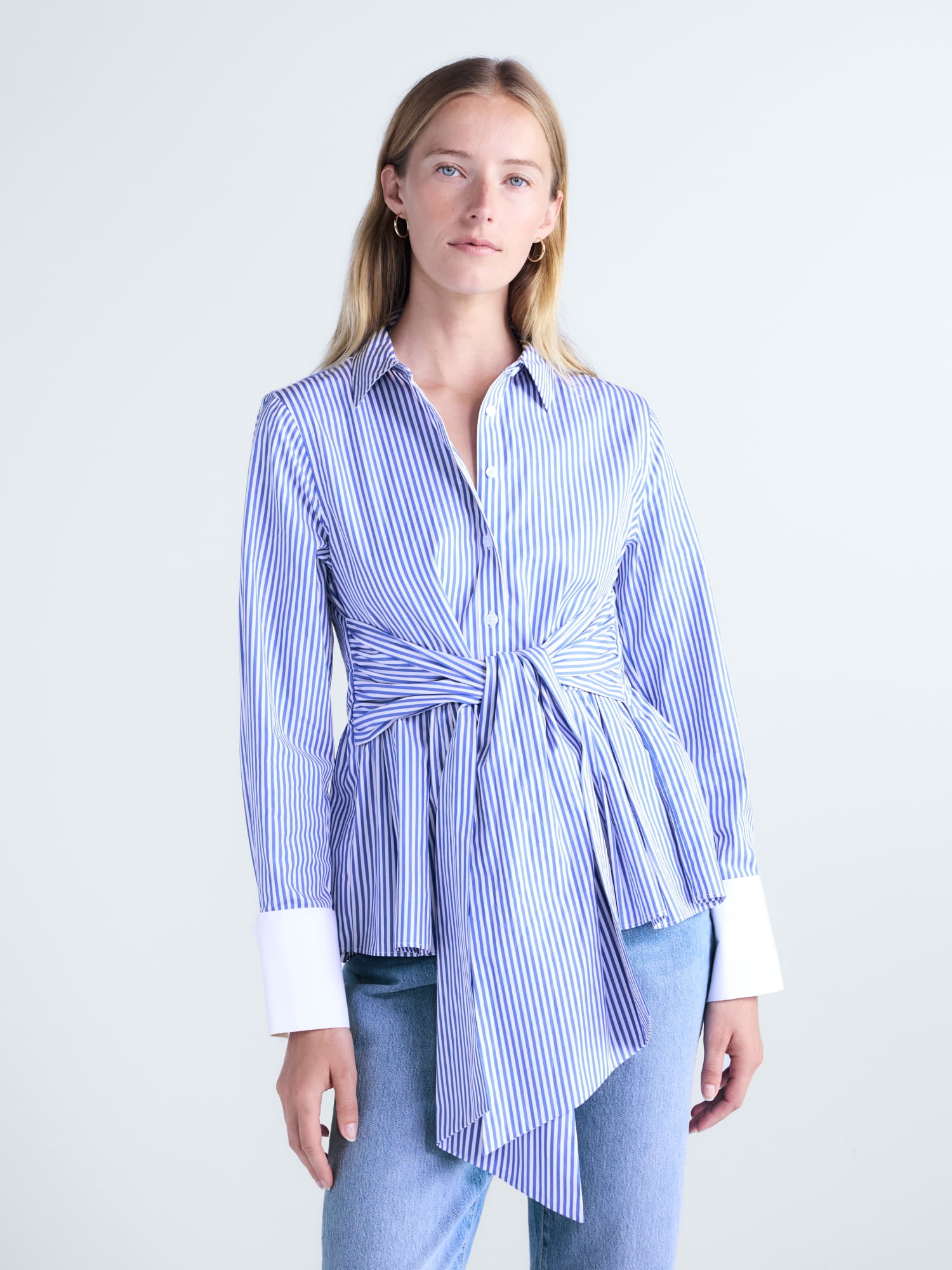 Free Assembly Women's and Women's Plus Peplum Button Front Cotton Shirt, Sizes XXS-4X