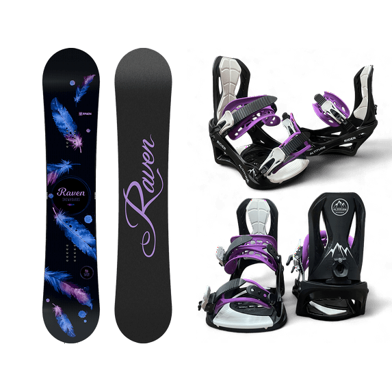 WOMEN’S RAVEN “MIA” CAMROCKER BEGINNER SNOWBOARD 147CM + ALTITUDE "RIDER" BINDINGS S/M 6.5-9