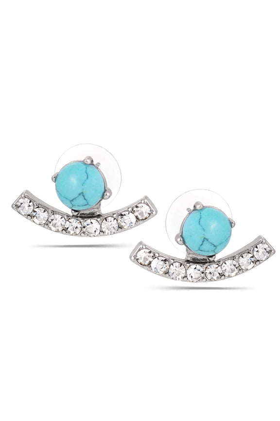 WOMEN'S SILVER CRYSTAL TURQUOISE STUD EARRINGS