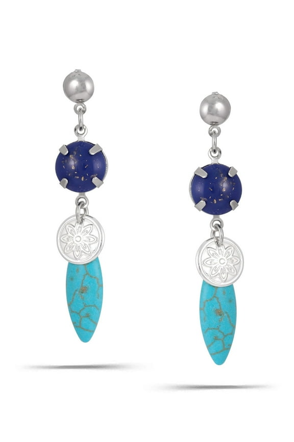 WOMEN'S SILVER TURQUOISE AND BLUE STUD EARRINGS