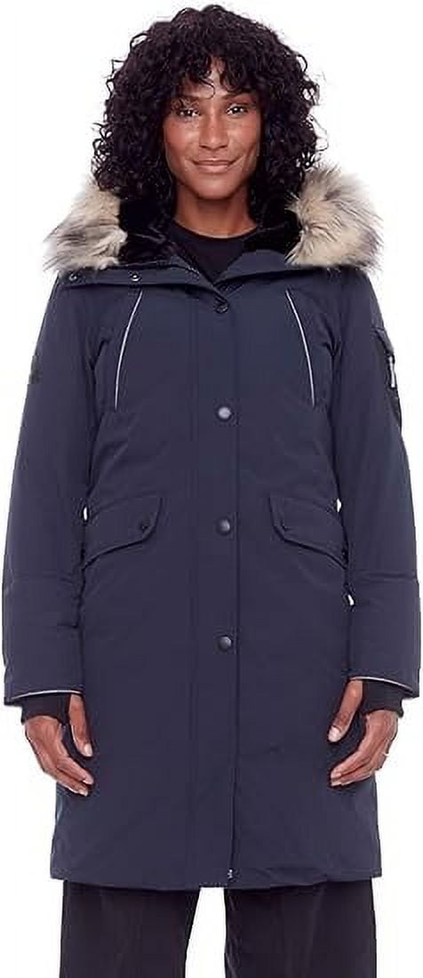 Warm Navy Vegan Down Parka Jacket with Faux Fur Hood Nepal Ubuy