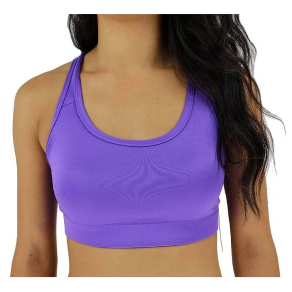WOMEN'S W SPORT ATHLETIC GYM SPORT FITNESS WORKOUT SPORTS BRA CROP TOPS AP-4823 (Purple, L)
