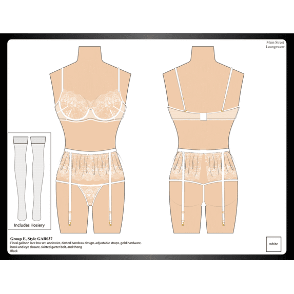 3-Piece Lace & Mesh Set Underwire Bra Matching Panty & Garter-Style Belt S–3X