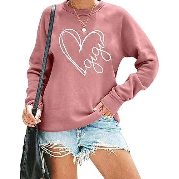 WOMEN'S shirt long sleeve crew neck sweater T-shirt Gigi love letter print pattern casual fashion tops