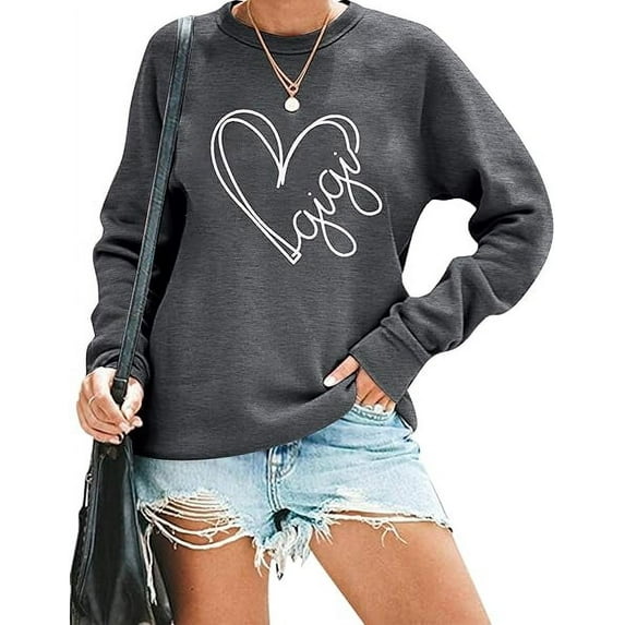 WOMEN'S shirt long sleeve crew neck sweater T-shirt Gigi love letter print pattern casual fashion tops