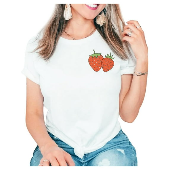 WOMEN Strawberry Shirts Fruit Tshirts Strawberries Graphic Tee Garden Clothing Gardener Gift Tops, Casual Sporty Tee, Summer Gifts