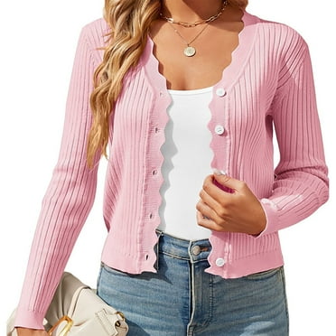 WOMEN WEAR Toonshare Cardigans Sweater Tops Timeless Women's Solid Color Buttoned Long Sleeve Top Open Cardigan Pink M