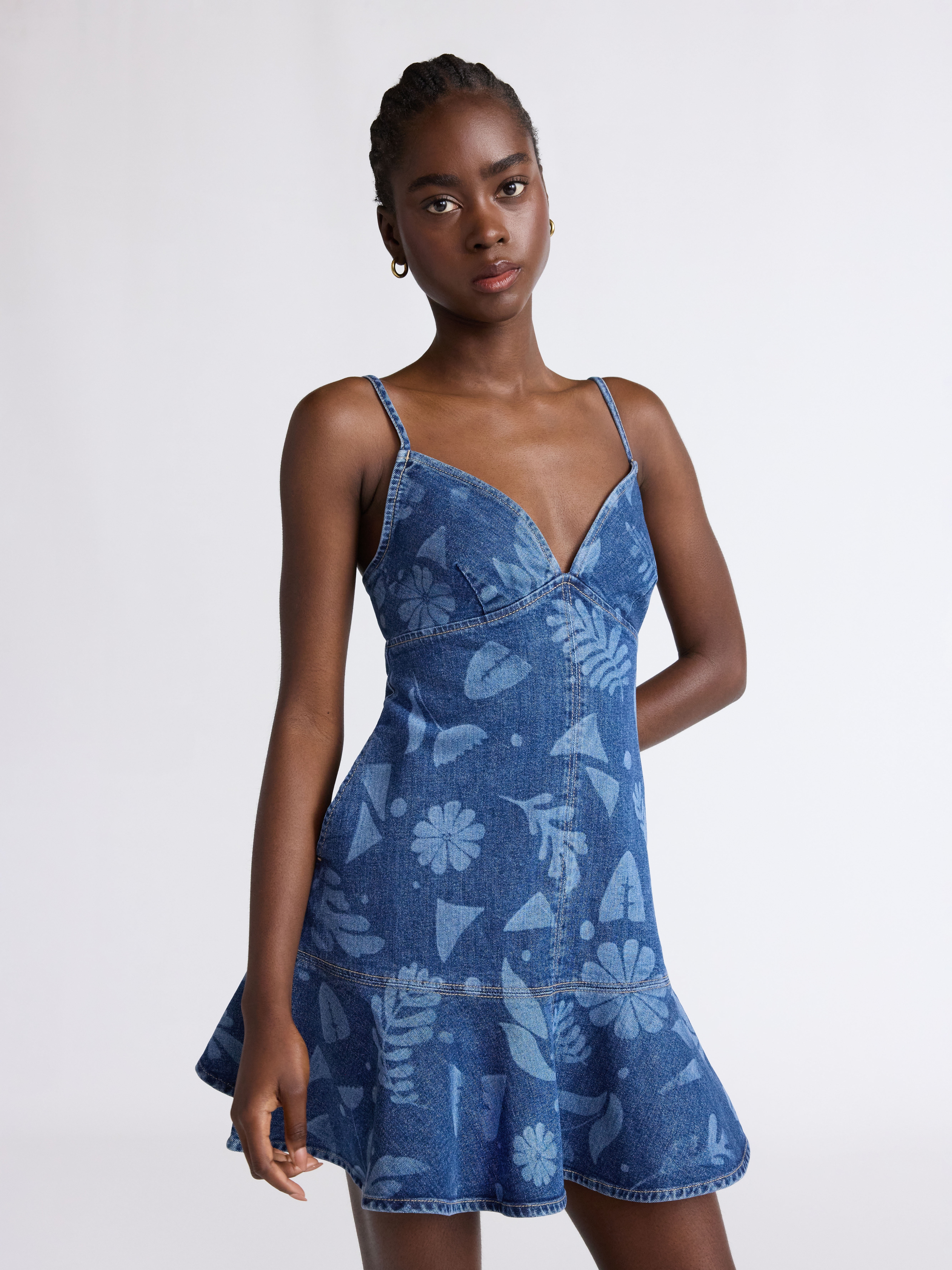 Scoop Women's Print Denim Peplum Mini Dress