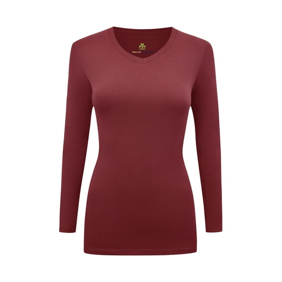 WOMENS LONG SLEEVE V-NECK T SHIRT WITH SUPER-SOFT STRETCH FABRIC