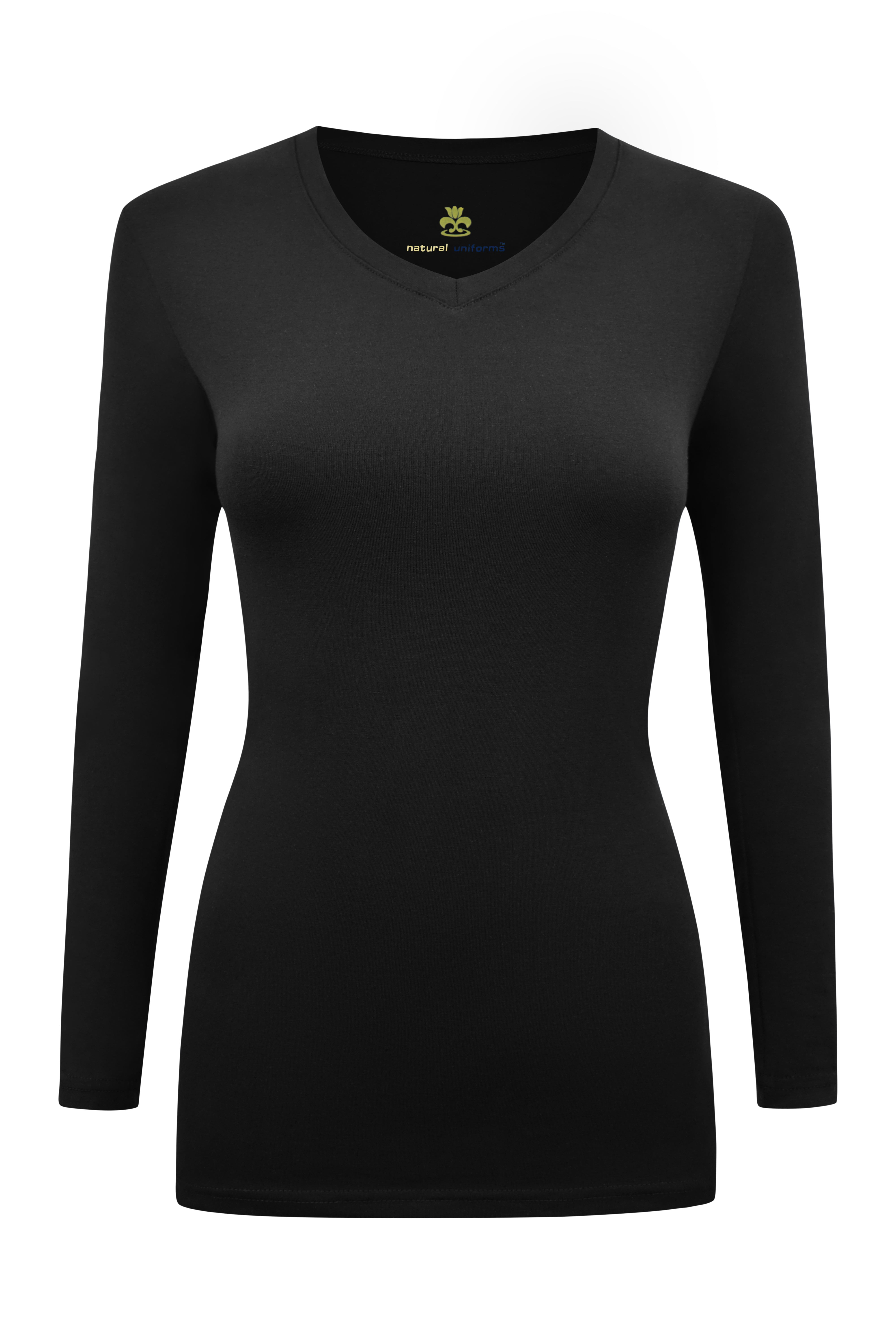 WOMENS LONG SLEEVE V-NECK T SHIRT WITH SUPER-SOFT STRETCH FABRIC