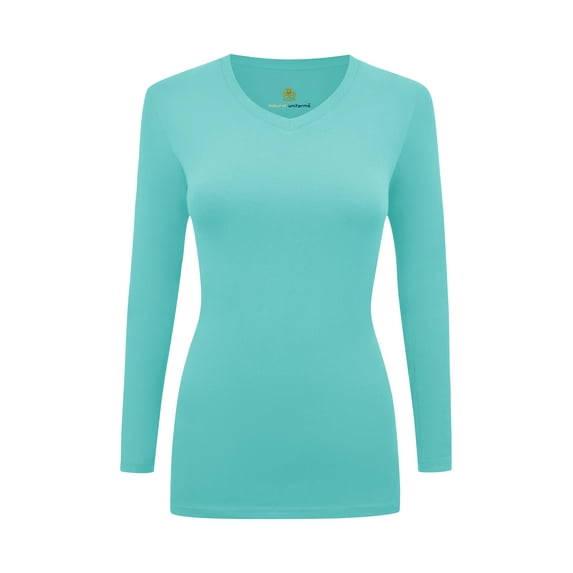 WOMENS LONG SLEEVE V-NECK T SHIRT WITH SUPER-SOFT STRETCH FABRIC