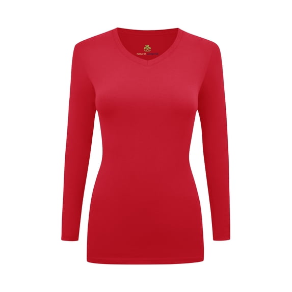 WOMENS LONG SLEEVE V-NECK T SHIRT WITH SUPER-SOFT STRETCH FABRIC