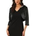 thumbnail image 1 of INSPIRE CHIC Women's Satin Shrugs 3/4 Sleeve Open Front Elegant Cropped Bolero Cardigans S Black, 1 of 6