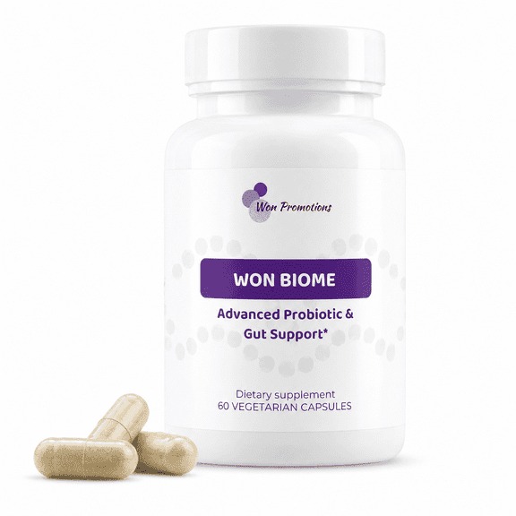 WON BIOME Probiotic Supplement | 50 Billion CFU | Multi-Strain Formula with Prebiotic Inulin | Gut Health | Digestive & Immune Support | 60 Vegetarian Capsules