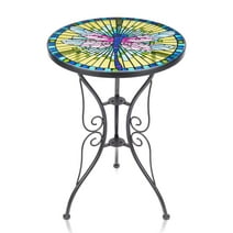 WONDER GARDEN 21"H Glass Plant Stand Outdoor Side Table for Porch Patio Garden Dragonfly