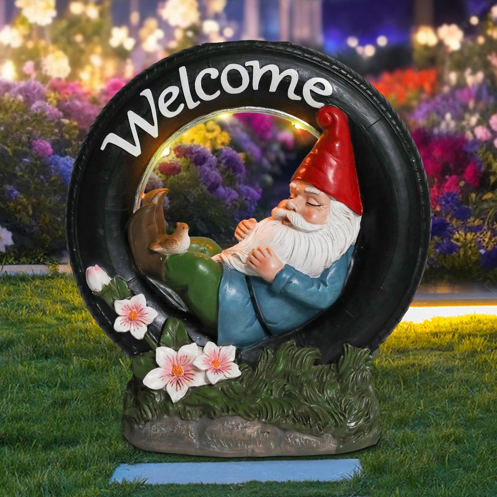 Garden Gnome Statue, Gnome Decoration For Yard With Blue