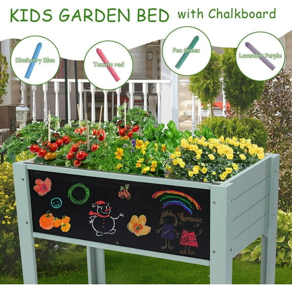 WONDER GARDEN Kids Raised Garden Bed,Raised Garden Bed-Planters for Outdoor Plants - Wood Planter Boxes Outdoor for Kids with Legs and DIY Chalkboard for Vegetables Flower Herb
