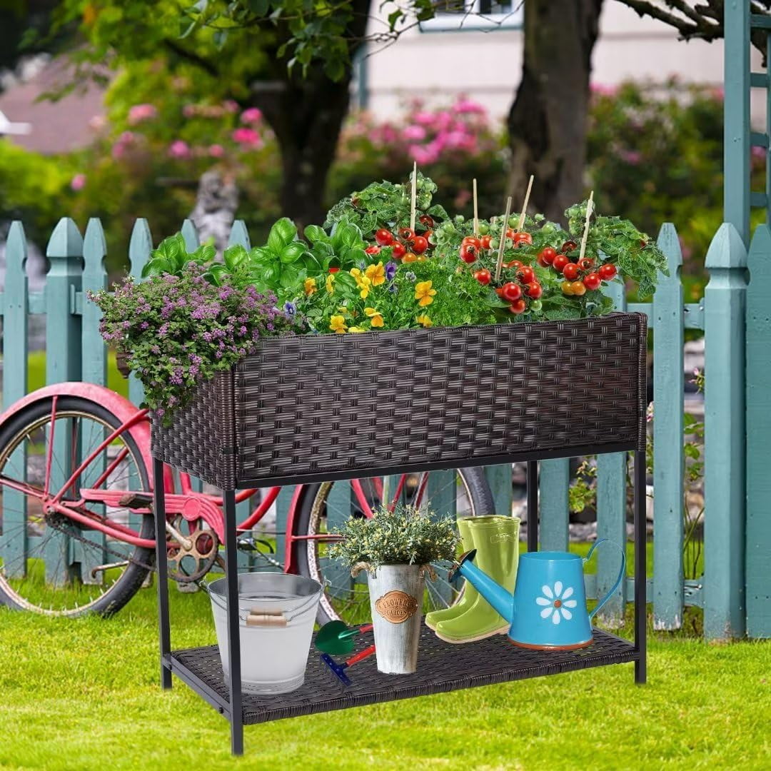 小物入れ Neighborhood garden bed Shelf Wooden Raised Garden Bed with Wheels Trellis and Storage