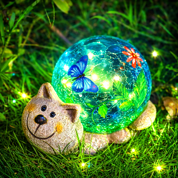 Outdoor Statues,Solar LED Garden Cat Statue - Cute Outdoor Pet Figurine,Decoration for Patio, Lawn & Yard
