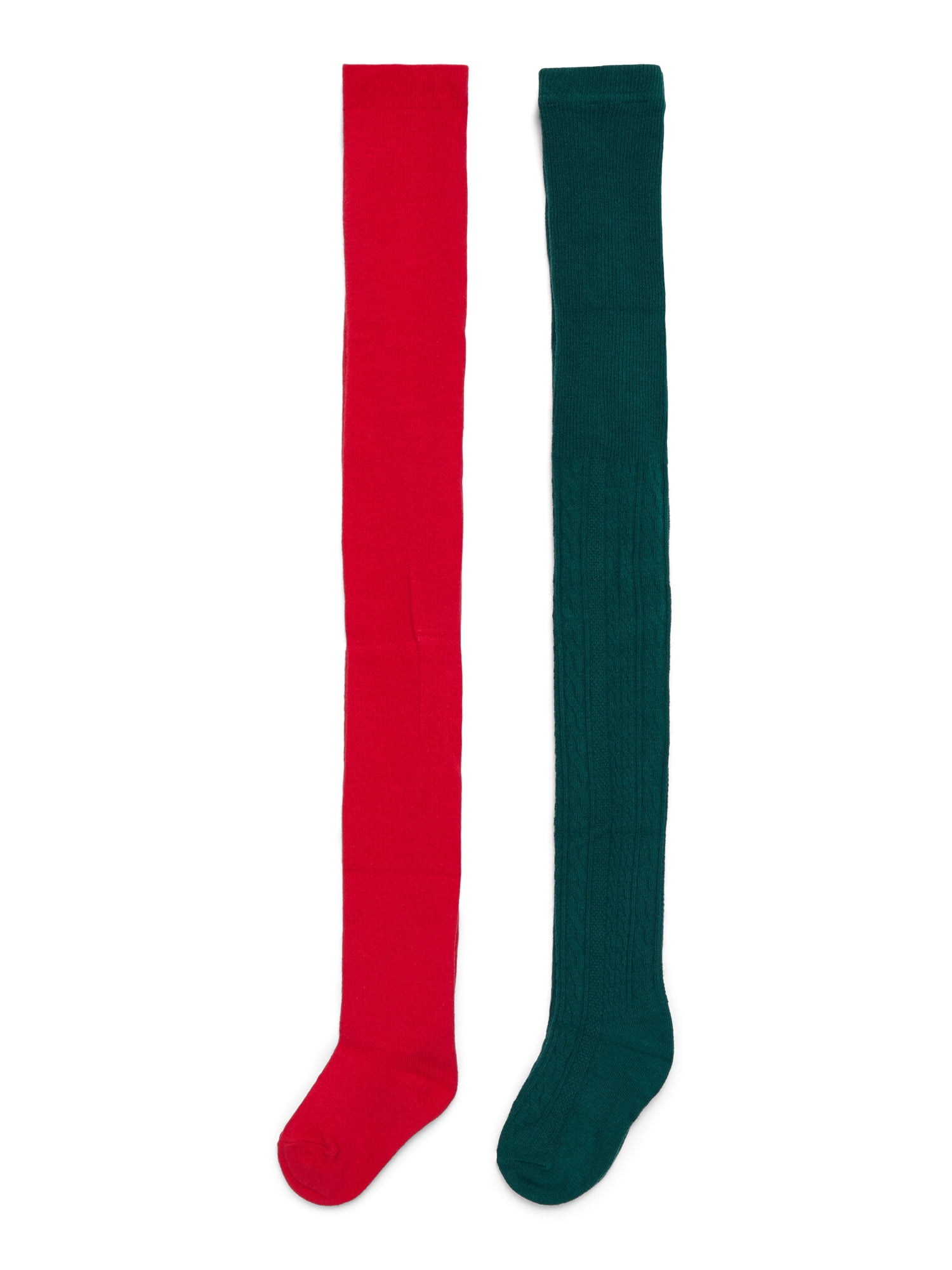 Wonder Nation Girls Cable Ribbed Tights, 2-Pack, Sizes S-L