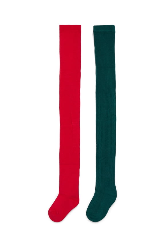 Girls Cable Ribbed Tights, 2-Pack, Sizes S-L