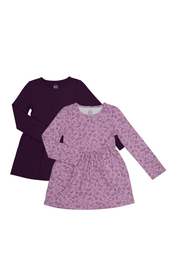 Girls Play Dress with Long Sleeves, 2-Pack, Sizes 4-18 & Plus