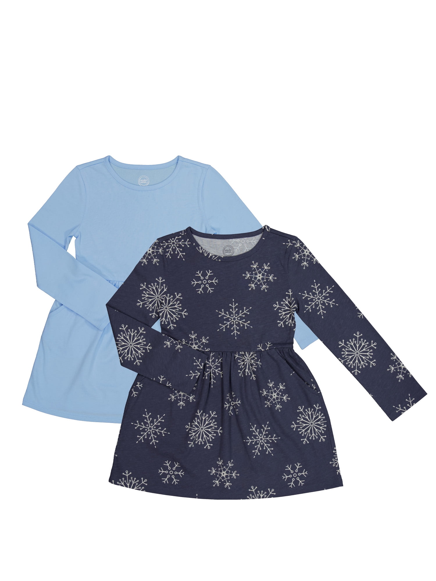 Wonder Nation Girls Play Dress with Long Sleeves, 2-Pack, Sizes 4-18 & Plus