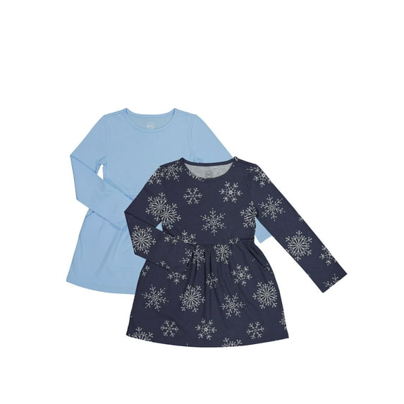Wonder Nation Girls Play Dress with Long Sleeves, 2-Pack, Sizes 4-18 & Plus