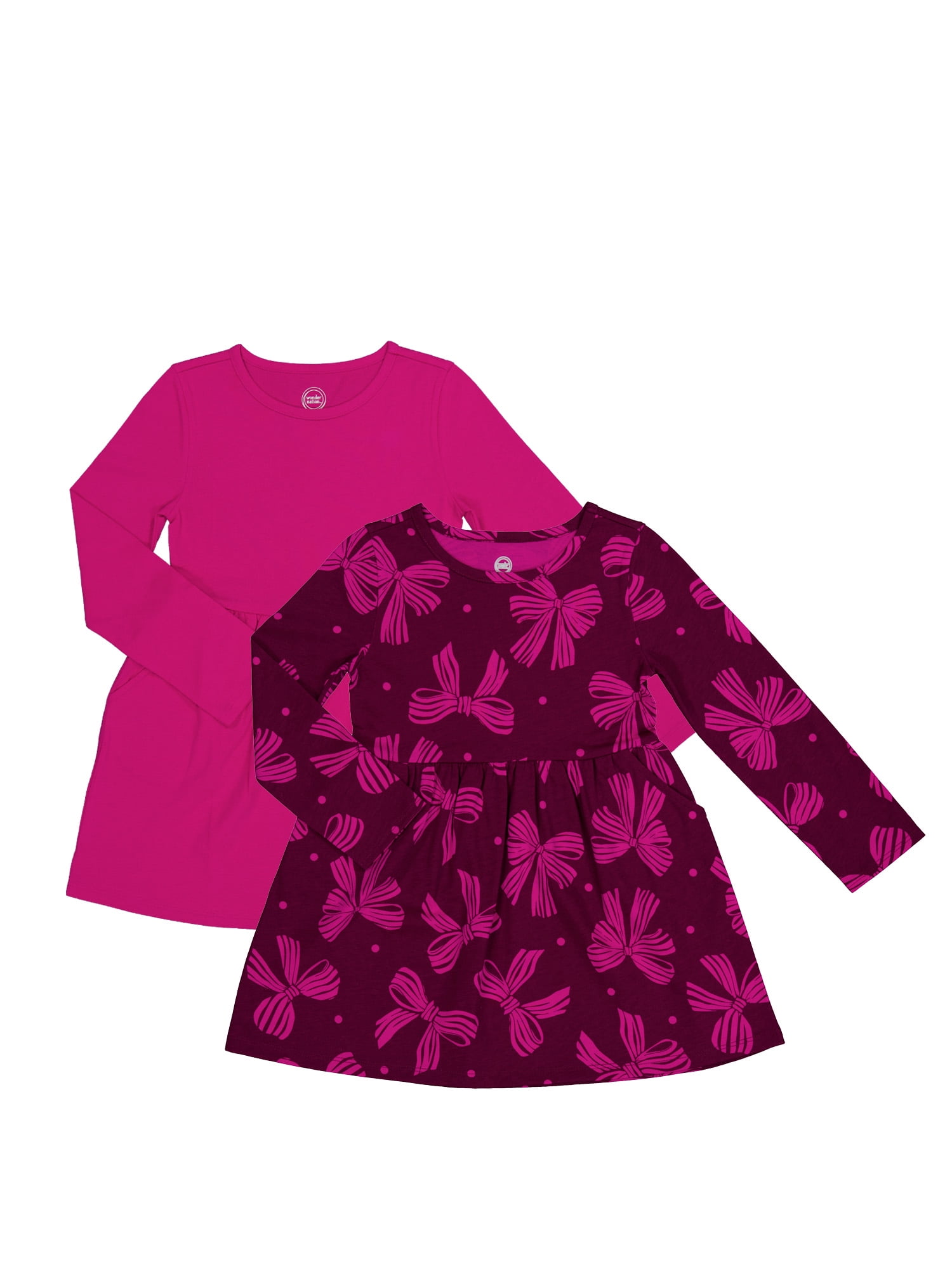 Wonder Nation Girls Play Dress with Long Sleeves, 2-Pack, Sizes 4-18 & Plus