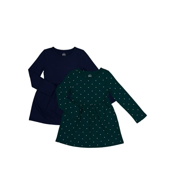 Wonder Nation Girls Play Dress with Long Sleeves, 2-Pack, Sizes 4-18 & Plus