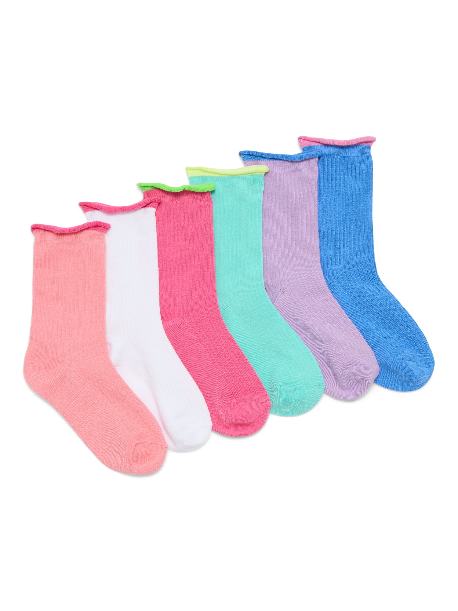 Wonder Nation Girls Mid Crew Socks, 6-Pack, Sizes 10.5-4