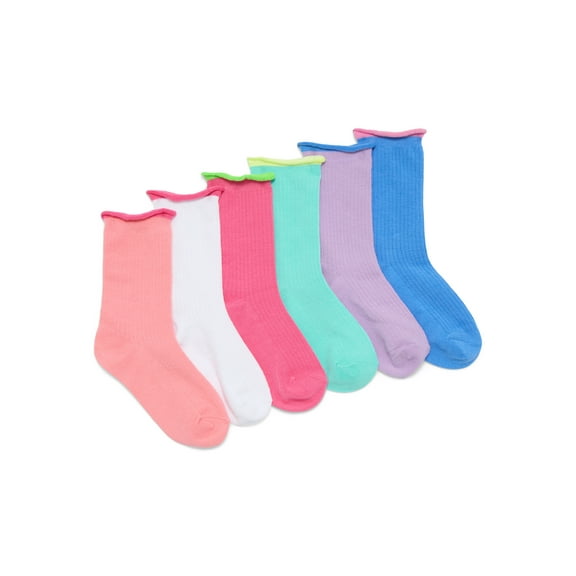 Wonder Nation Girls Mid Crew Socks, 6-Pack, Sizes 10.5-4
