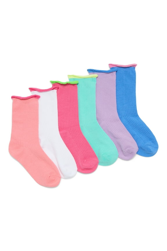 Girls Mid Crew Socks, 6-Pack, Sizes 10.5-4