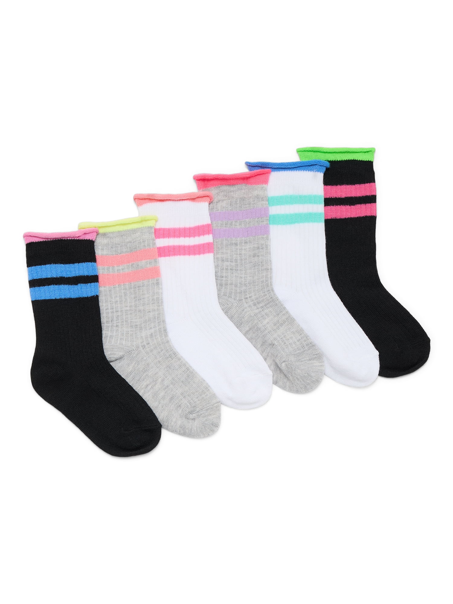 Wonder Nation Girls Mid Crew Socks, 6-Pack, Sizes 10.5-4